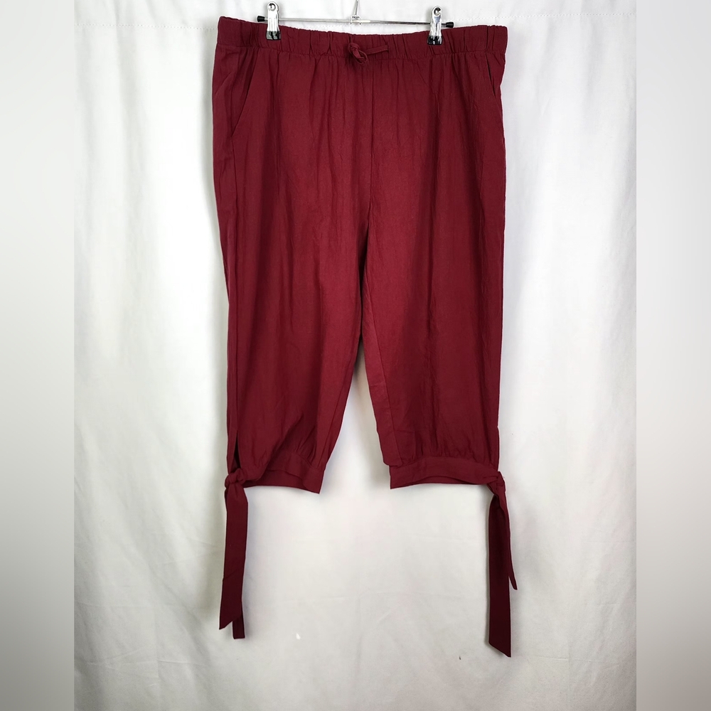 Womens Amazon Maroon Linen Like Capri Size XL NWOT